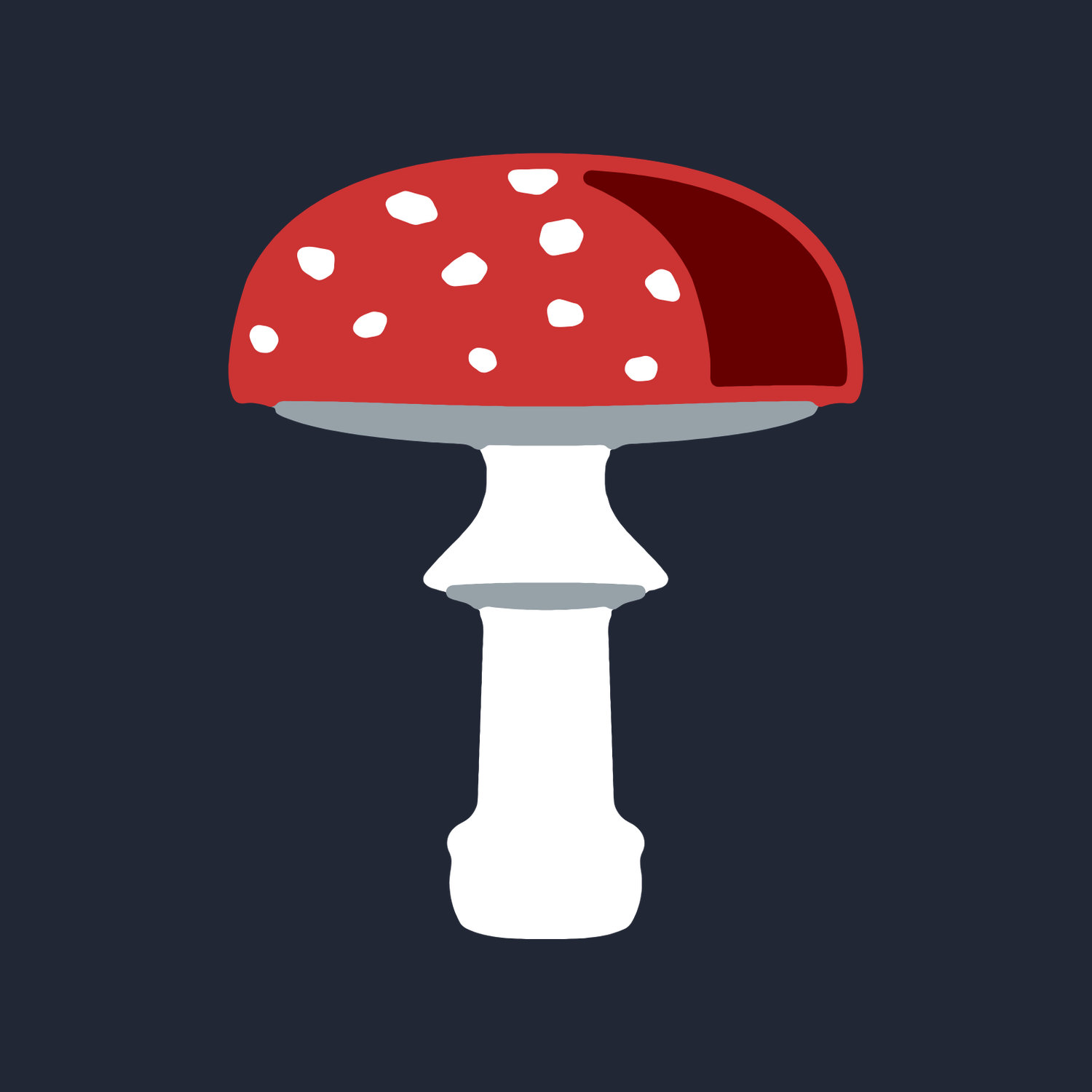 The Fly Agaric design on Navy: a scarlet fly agaric spotted white, on a tall white stem.